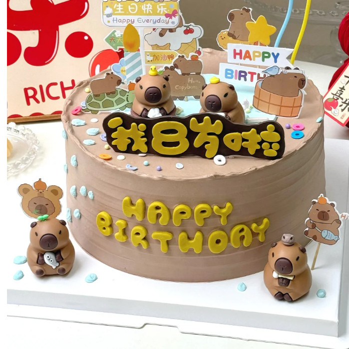 CAPYBARA THEME CAKE TOPPER อุปกรณ์ตกแต่งเค้กวันเกิด Topper เค้กวันเกิดน่ารักความงามเค้กอุปกรณ์ร้าน k