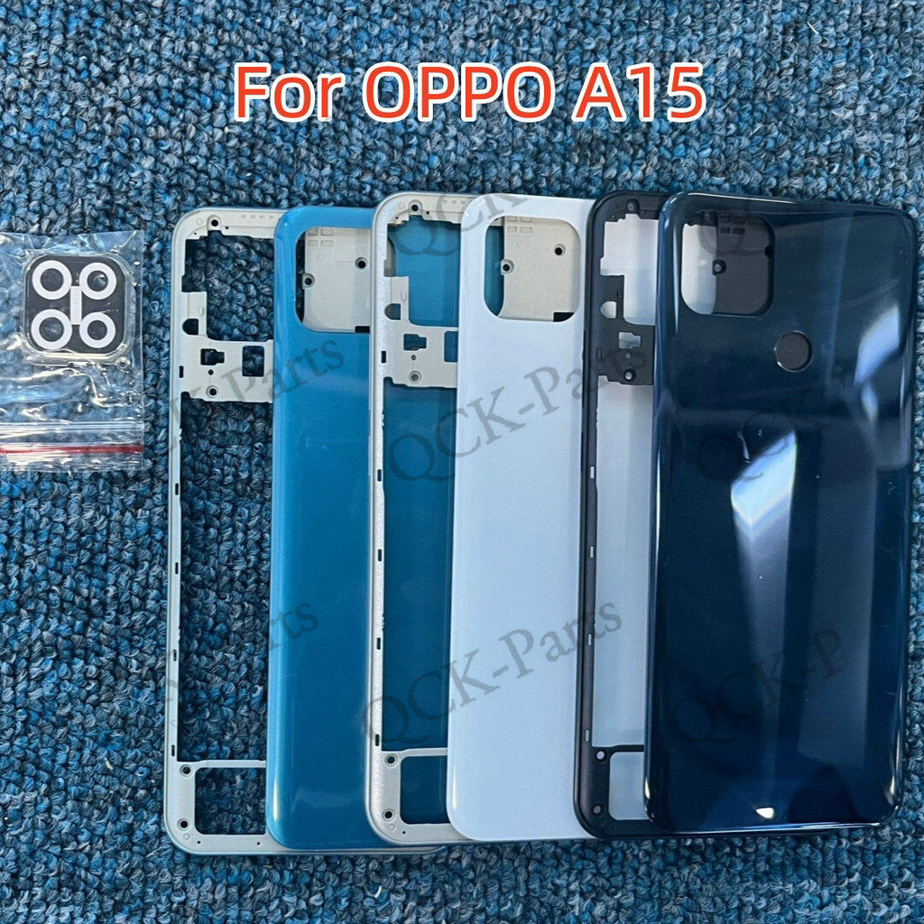 สําหรับ OPPO A15 A15S ฝาหลังแบตเตอรี่ประตูด้านหลังกรณีด้านหลังพร้อมเลนส์กล้องกรอบเลนส์