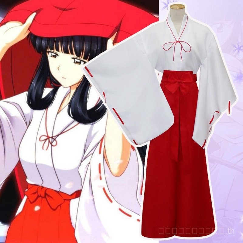อะนิเมะ Inuyasha คอสเพลย์แม่มดเครื่องแต่งกาย Top + กางเกง + Bowknot + เข็มขัด + เชือก + ชุด Ribbon Kikyo ชุดกิโมโน C27138AD