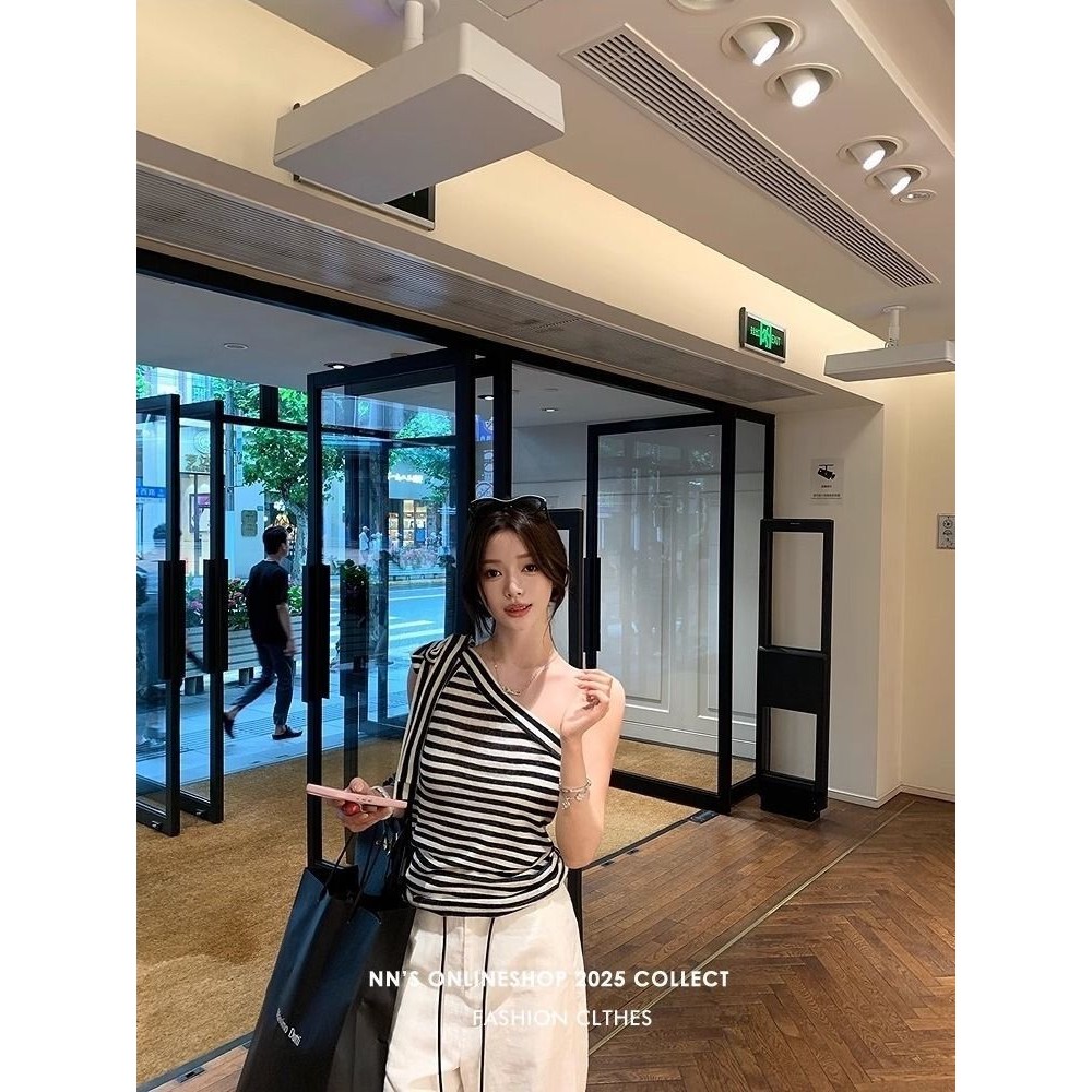 ไม่สม่ําเสมอ Destruction Sense สายคล้องไหล่เฉียงลายด้านบนฤดูร้อนลาย - รูปที่ 7