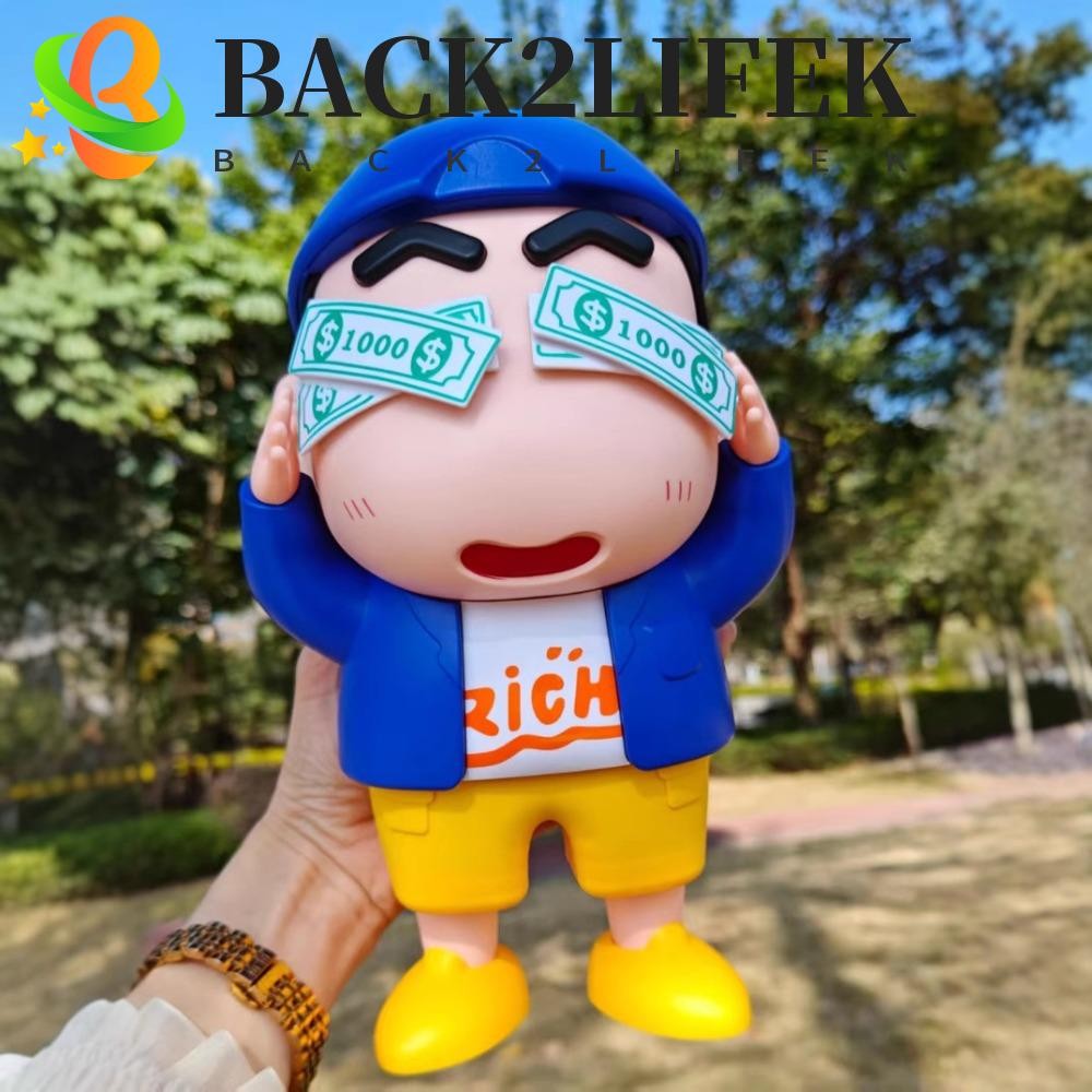 BACK2LIFEK กระปุกออมสินเครยอนชินจัง,โมเดลฟิกเกอร์รวยเครยอนชินจังกล่องเงิน,เครื่องประดับตั้งโต๊ะขนาดใหญ่ตกแต่งสะสมเครยอนชินจังเหรียญธนาคารเด็ก/เด็ก