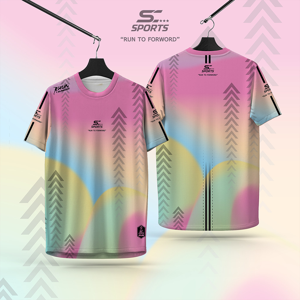 SC Sports เสื้อกีฬา เสื้อพิมพ์ลาย Run01-ไล่สีพาทเทล งานจริงสวย สีสด หนา145g นุ่มลื่นใส่สบาย