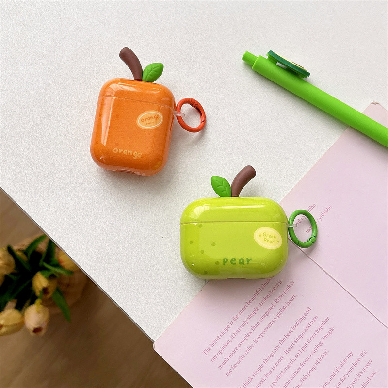 3D Pear สีส้มสําหรับ Airpods 1/2 3 Pro Pro2 pro3 Airpods4 ชุดหูฟังไร้สายบลูทูธป้องกันกรณี AirPods Pro i3 i4 pro3 หูฟังป้องกันกรณี