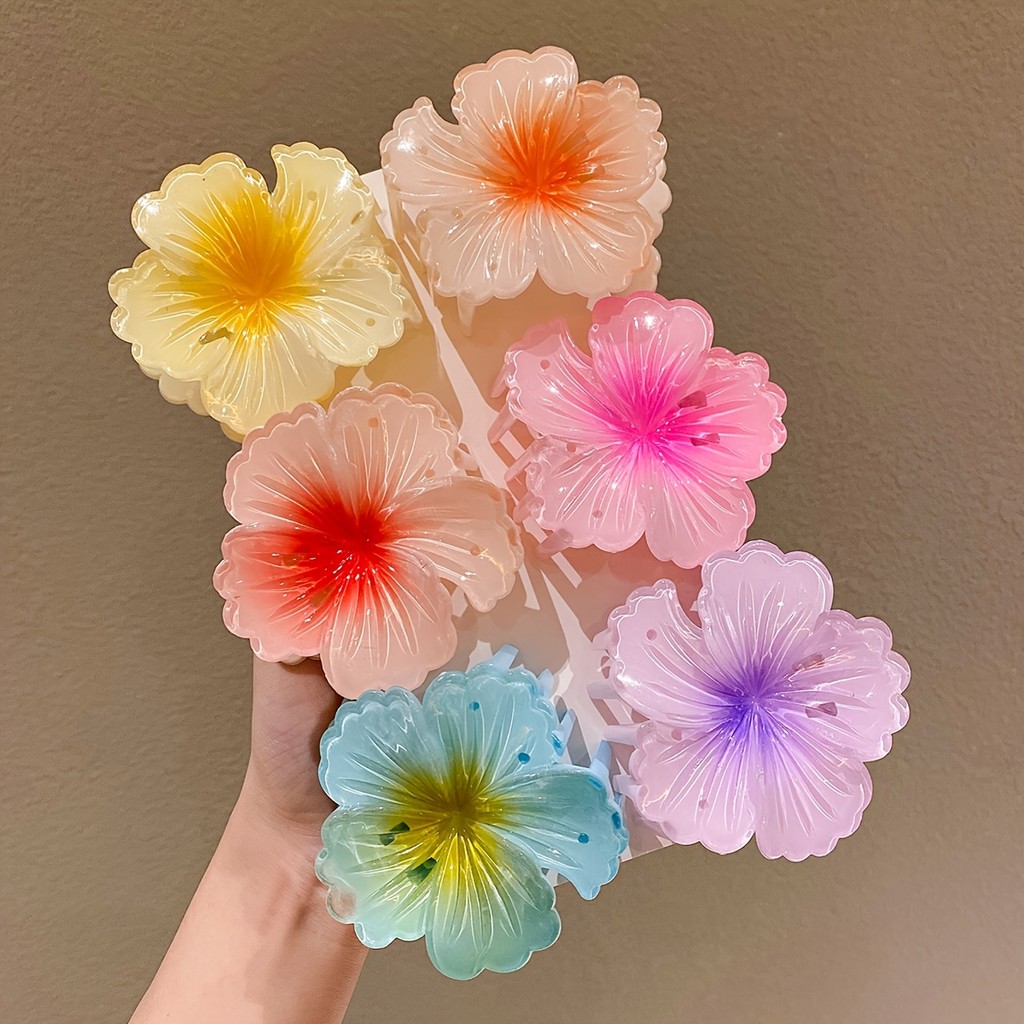 ชุดอุปกรณ์จัดผม 3/6 ชิ้น กรงเล็บคลิปด้านหลังหัว สไตล์สาวดอกไม้ขนาดใหญ่มีสีสัน