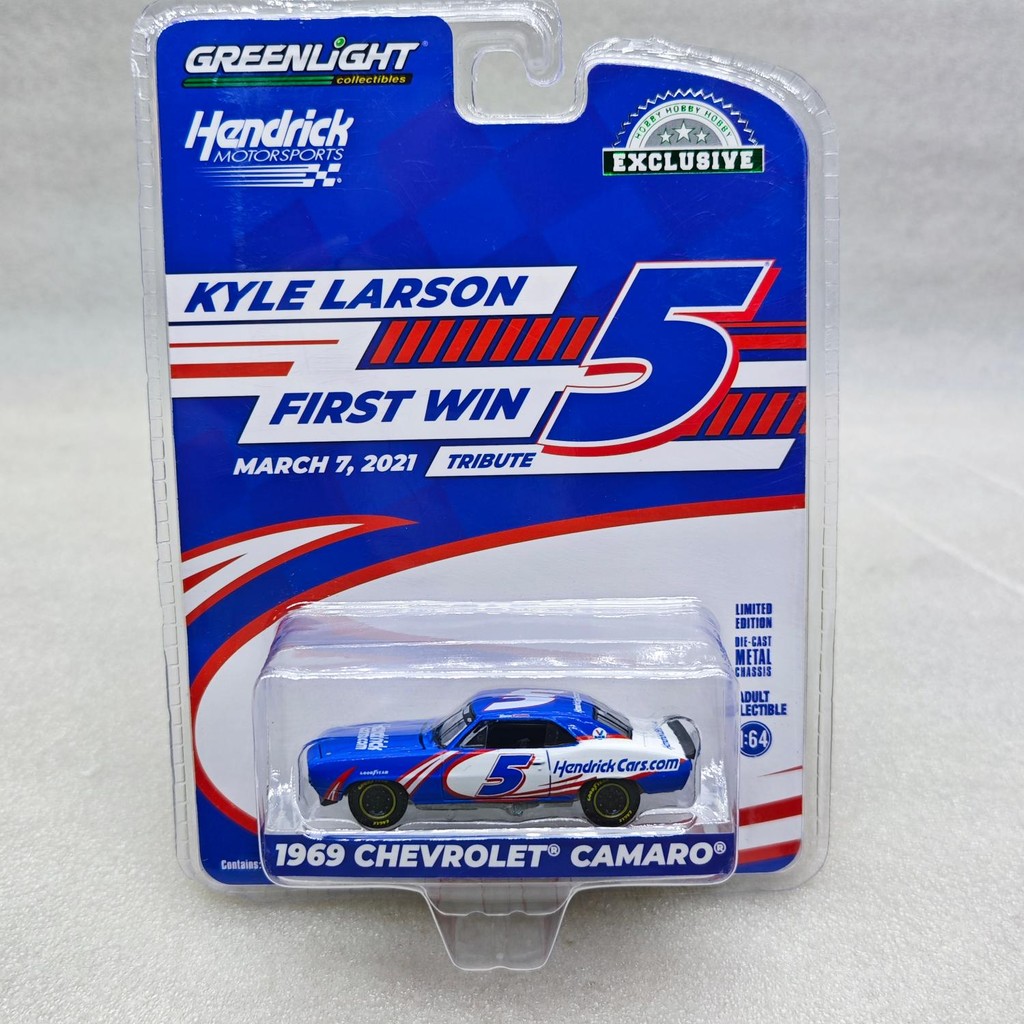 แสงสีเขียว 1: 64 1969 Camaro-Kyle Larson/Hendrick First Win Tribute โมเดลรถโลหะผสม