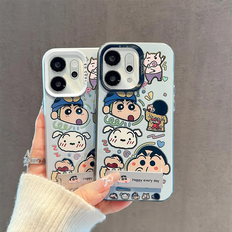 เคส OPPO Reno 14 14F 5G เคส OPPO Reno 14 Pro 5G Case เคสน่ารักการ์ตูนดินสอสี Crayon Shin-chan ดินสอสีชินจังกันกระแทกเคสพร้อมขาตั้งโทรศัพท์ซิลิโคนนุ่มขอบฝ้าความรู้สึกกรณีสําหรับเด็กผู้หญิงเด็กผู้ชายนักเรียน
