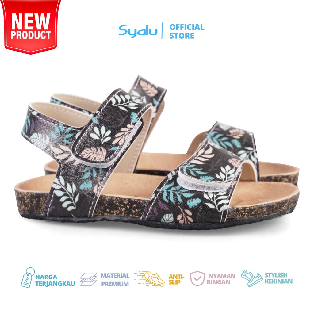 Syalu รองเท้าแตะสําหรับเด็กผู้หญิง 1 ถึง 2 ปี ลายดอกไม้ล่าสุด กันลื่น MOANA Black