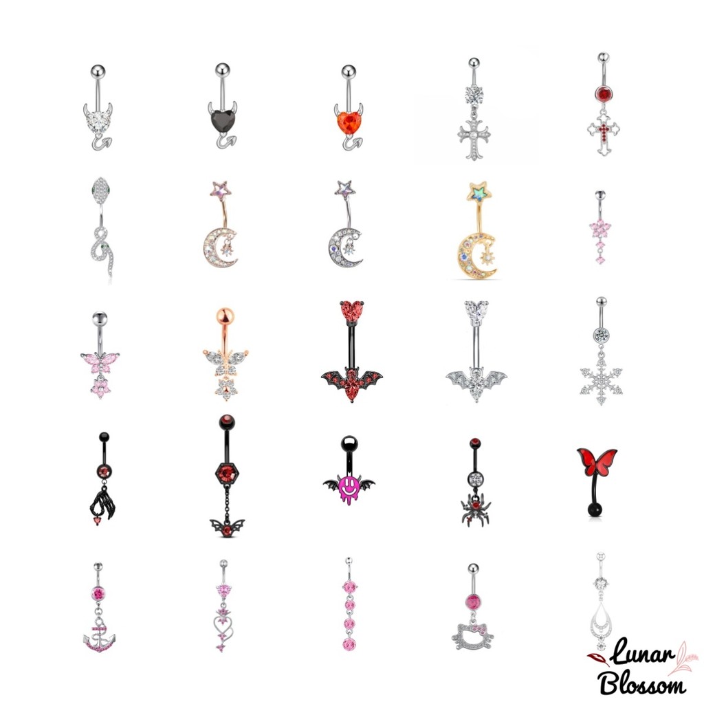 Lunar Blossom 🥰🥰 แฟชั่นเล็บหน้าท้อง แบบเจาะใส่ได้ทั้ง2แบบ สแตนเลส แฟชั่นสําหรับผู้หญิง เครื่องประดับ fashion