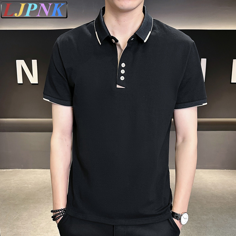 LJPNK เสื้อโปโลฤดูร้อนผู้ชาย – เสื้อยืดคอปกเปิดลงพื้นฐานน้ําหนักเบาสําหรับชุดสํานักงานทุกวัน