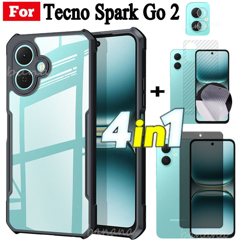 4 in 1 Tecno Spark Go 2 เคสโทรศัพท์กันกระแทกสําหรับ Tecno Spark Go 1 Go 2025 Spark Go2 กระจกนิรภัยแบ