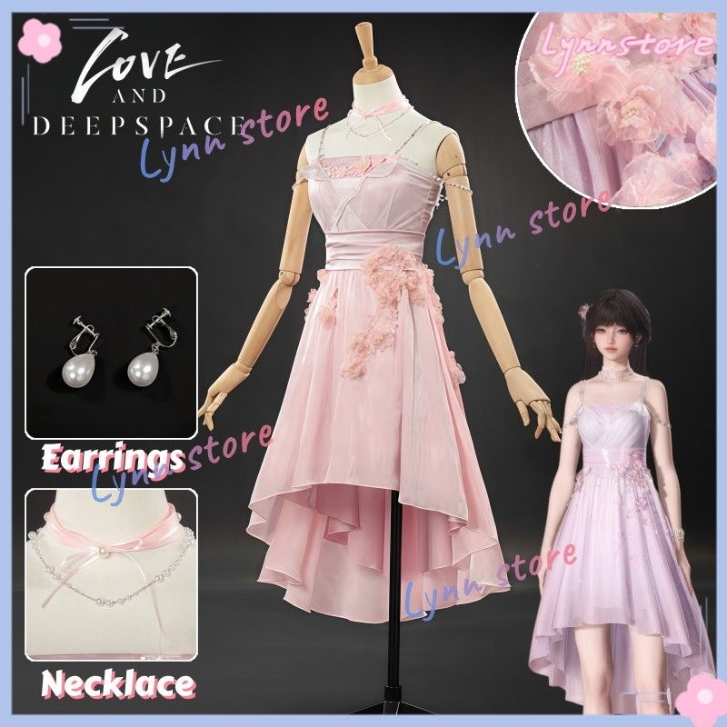 XS-3XL LOVE AND DEEPSPACE คอสเพลย์เครื่องแต่งกาย LOVE AND DEEPSPACE MC'S PLAER COS ชุดสีชมพู อุปกรณ์เสริมครบชุด