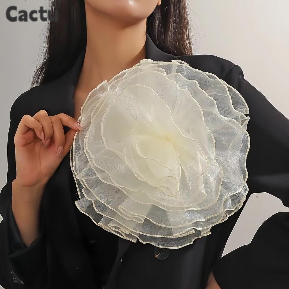 CACTU เข็มกลัดดอกไม้ผ้า, ลูกไม้ขนาดใหญ่เสื้อผ้าแพทช์คลิป, เกินจริง 28 ซม. Handmade Corsage ตกแต่งเสื้อผ้า