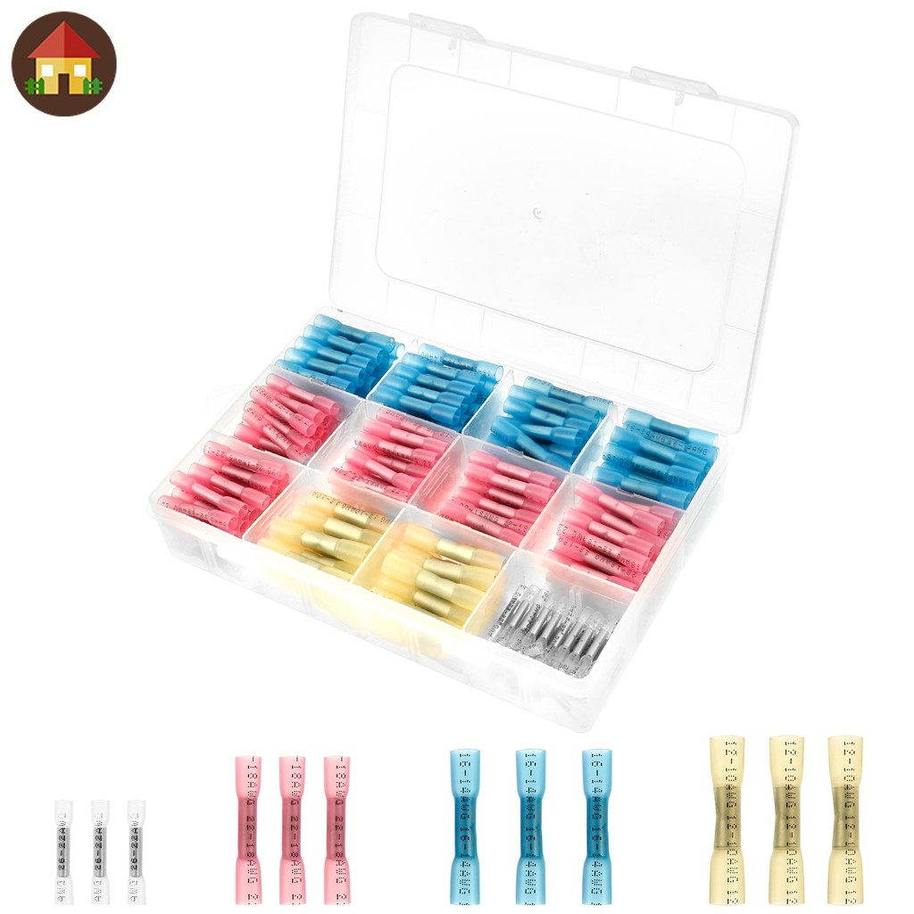 340 ชิ้น Butt Splice Crimp Connector ชุดความร้อนหดสายไฟสําหรับรถจักรยานยนต์ RV SHOPTKC4749