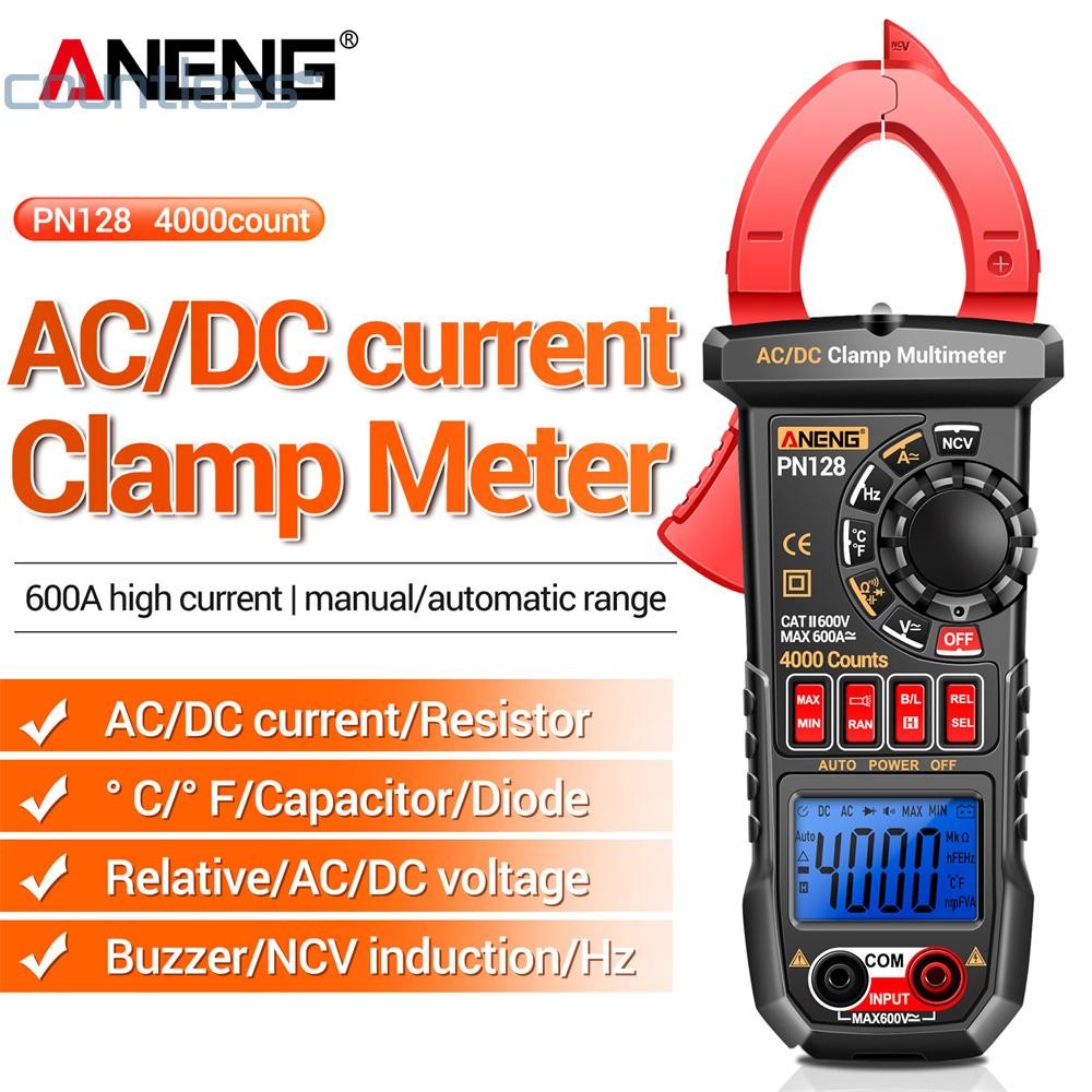 แคลมป์มัลติมิเตอร์แบบดิจิตอลหน้าจอ LCD ANENG PN128 เครื่องวัดความต้านทานแรงดันไฟฟ้า Auto-Ranging AC/DC แอมป์มิเตอร์โวลต์มิเตอร์ True RMS เครื่องมือไฟฟ้าความแม่นยําสูง [เคาน์เตอร์]