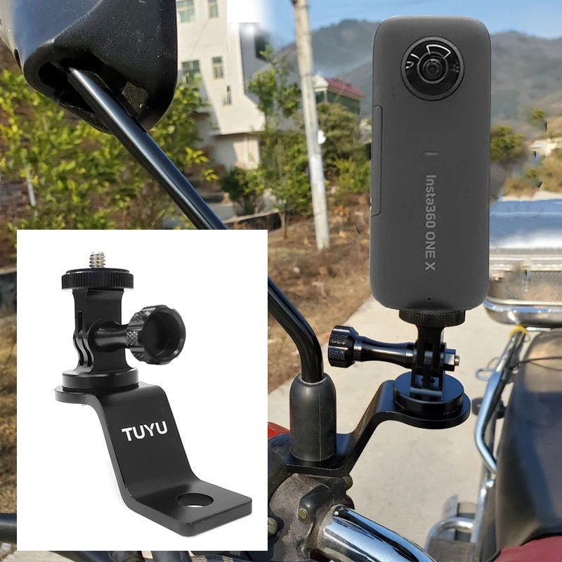 อลูมิเนียมรถจักรยานยนต์กระจกมองหลัง Mount Bracket ผู้ถือคงที่ Stent สําหรับ Insta360 One R/X Gopro Hero 9 8 7 6 5 4 DJI