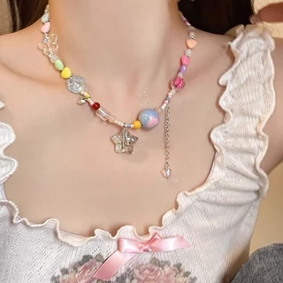 สร้อยคอ Y2K ลูกปัดสีจี้หัวใจ สร้อยลูกปัดสีโดปามีน สำหรับผู้หญิง ดีไซน์เกาหลี ใส่ฤดูร้อน