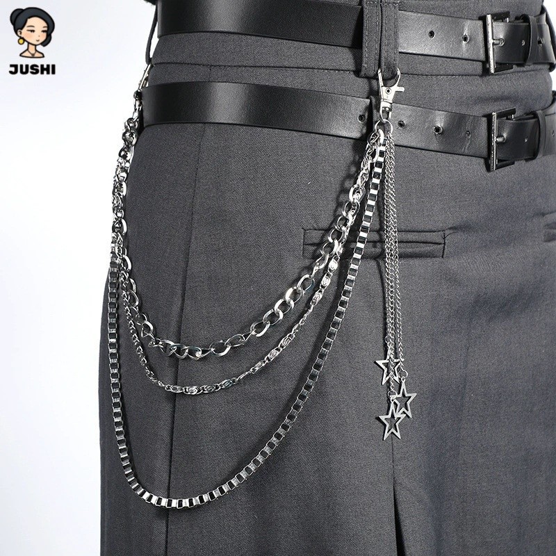JUSHI ผีเสื้อกางเกงเอวสายโซ่สไตล์Hip-Hop Star ดีไซน์punk แฟชั่นสำหรับผู้หญิง ใช้งานได้ทั้งงานปาร์ตี้และคอนเสิร์ต