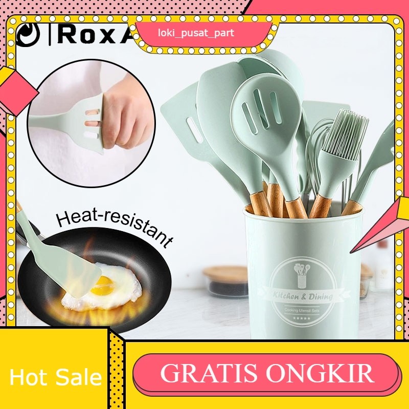 RoxArt 12 ชิ้นอุปกรณ์ทําอาหารไม้พายซิลิโคนชุดอาหารเกรดทนความร้อนไม้พายซิลิโคน BPA-Free