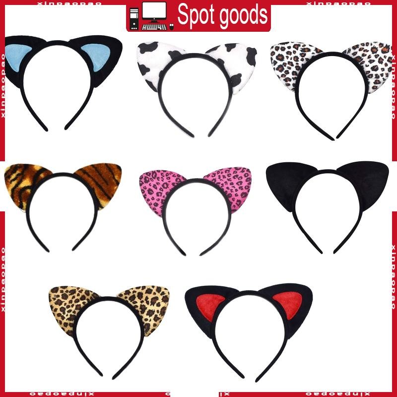 XI Leopard for Cat Ear Headband Leopard Hairband Cow Tiger Print Hair Hoop Night P