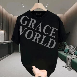 Basi💥เสื้อยืด oversize unisex สตรีทแฟชั่น โคตรนุ่ม เสื้อ cotton 100% ไม่หดตัวลาย เสื้อไม่ยับ ลาย "GRACE WORLD"