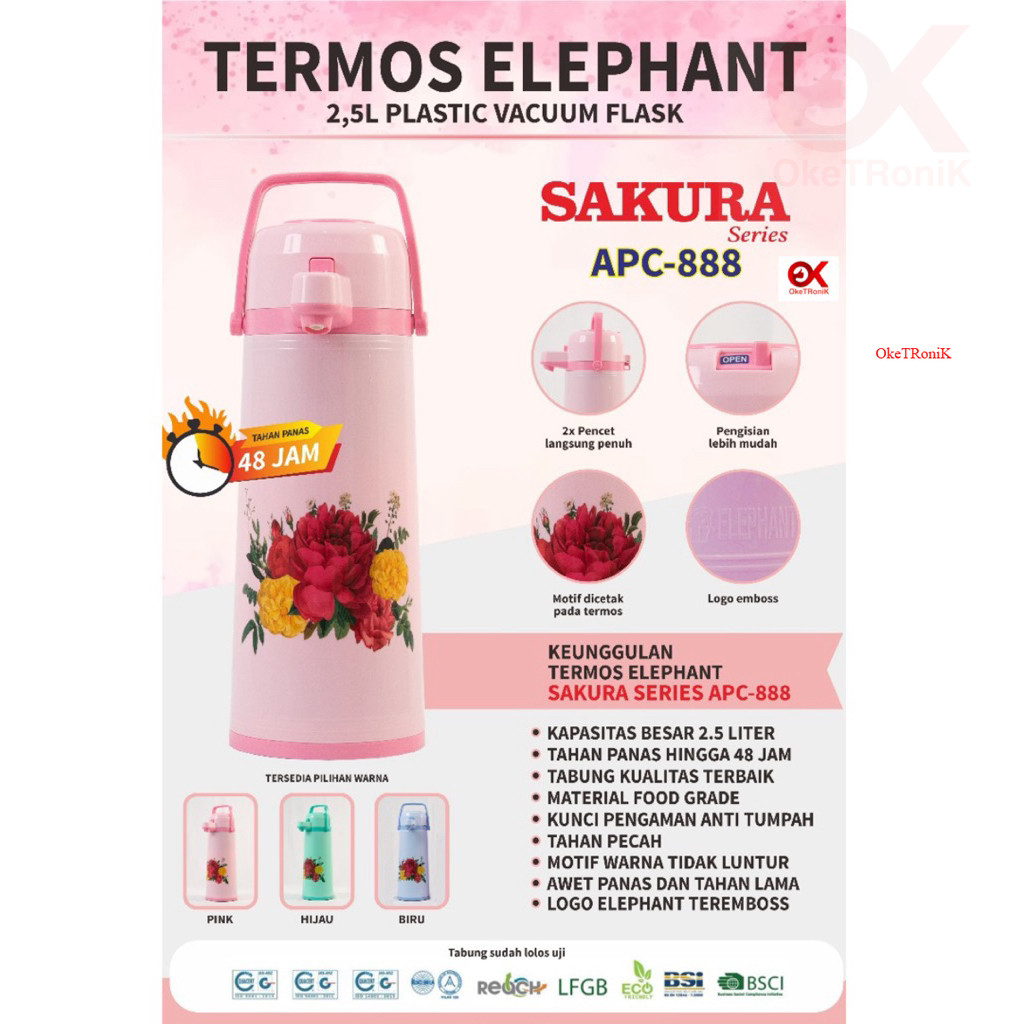 Elephant APC-888 Thermos Press ความจุ 2.5 ลิตร / Thermos Pour HPC-777 2Liter / IMPORTED GLASS MATERI