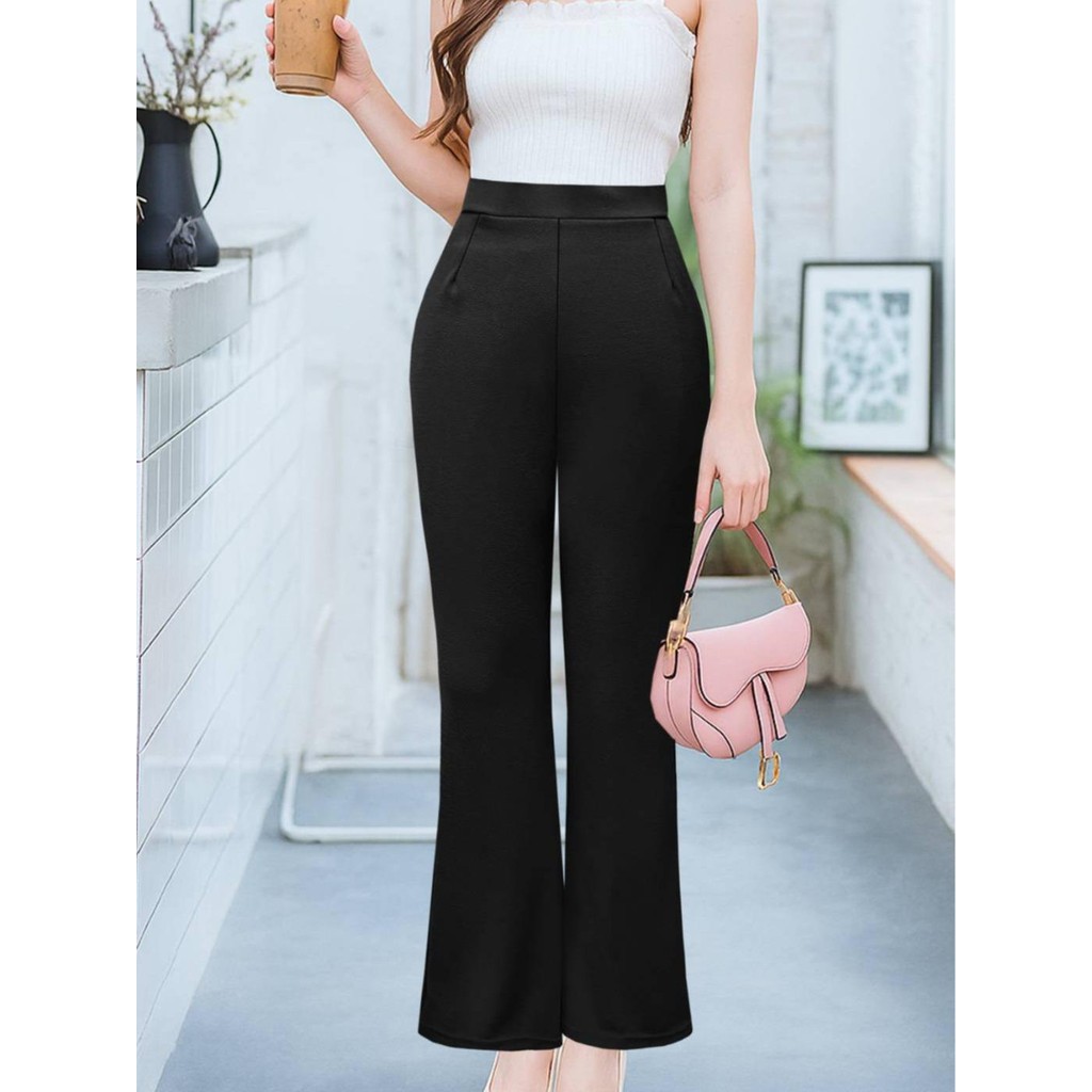 กางเกงขาม้า เนื้อผ้าใส่สบายระบายอากาศได้ดี รุ่นยอดฮิต เอวสูง มีกระเป๋าในตัว เก็บพุง เอวยางยืด ผ้าวูลเวฟ เนื้อหนาไม่บาง - รูปที่ 2