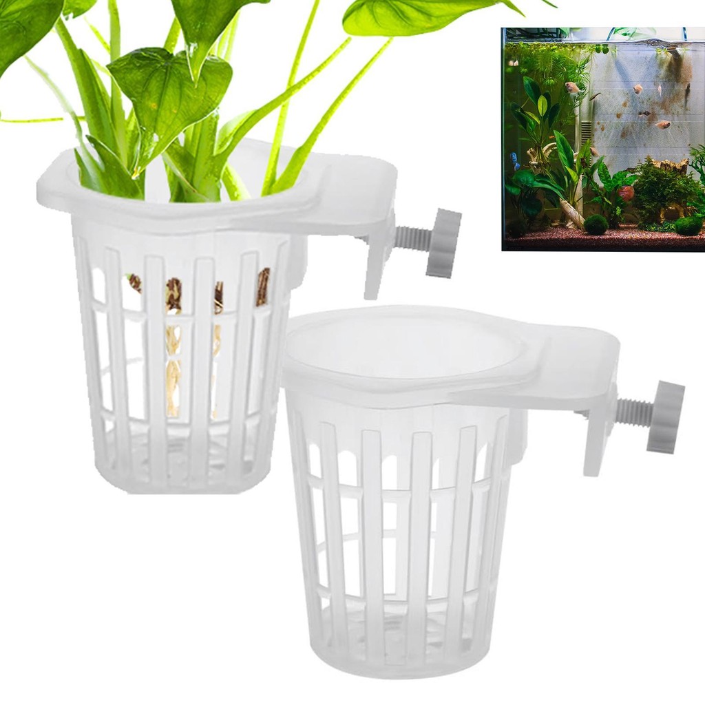 Aquarium Plant Pots โปร่งแสงถังปลาพืชถ้วย 2PCS Hangable Aquatic Plant Holder หลุมสําหรับ Frameless profatth