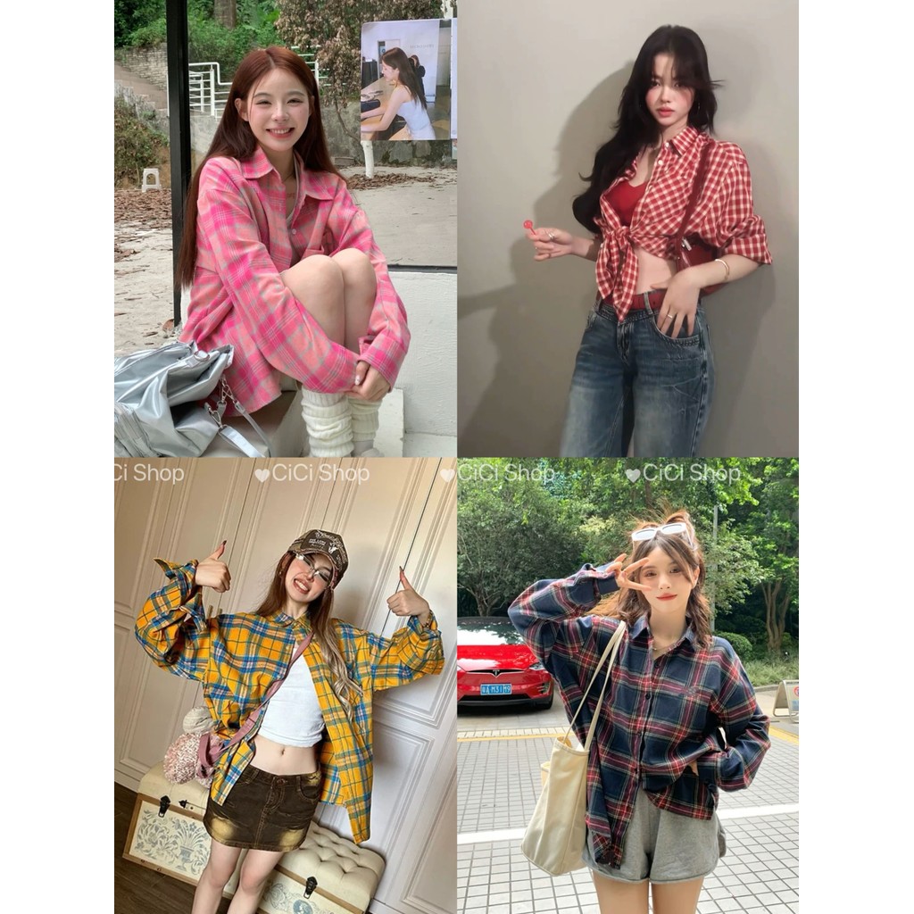 Cicishop(3017-1) စကော့လတ် လက်ရှည်ရှပ်အင်္ကျီ Basic Fit အမေရိကန် Retro စတိုင် (နေရောင်ကာအင်္ကျီအဖြစ်လည်းကောင်း)