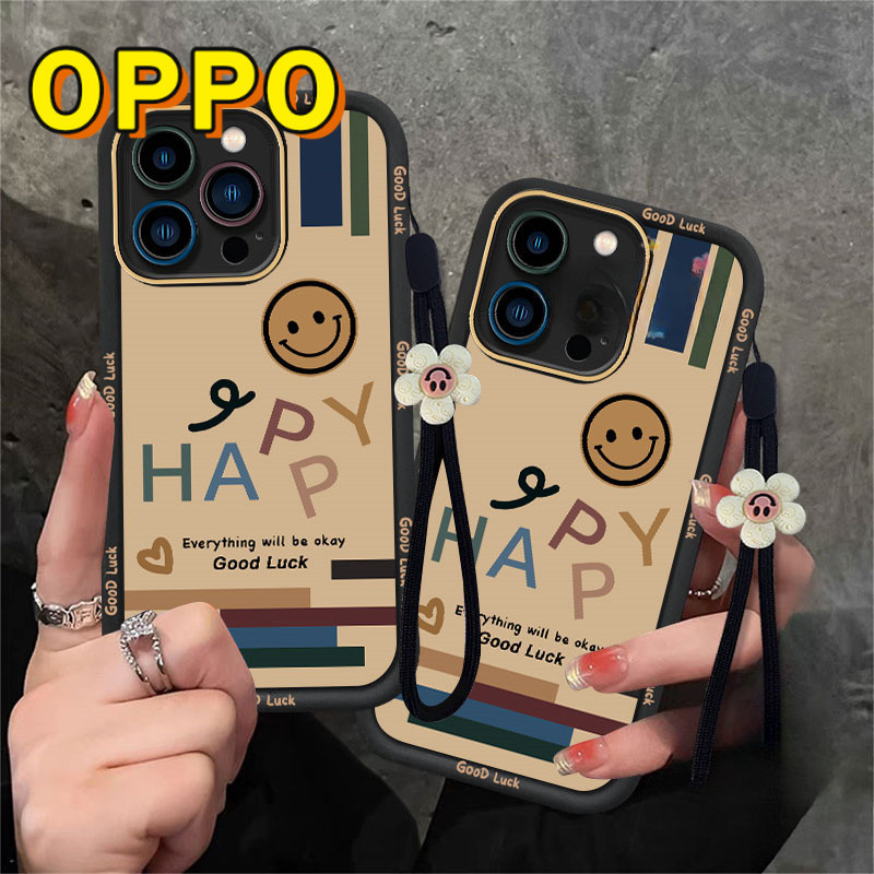 Smile Happy Luckเคสโทรศัพท์ดอกไม้เชือกเส้นเล็กสําหรับOPPO สําหรับรุ่น A35 A57 A16 A8 A17 A58 A53 A38 A78 A5 A38ซิลิโคนกั