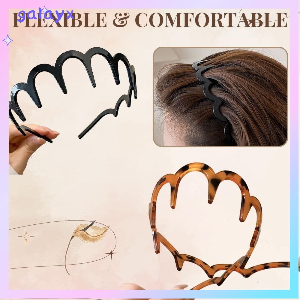 GALAYX ที่คาดผมหยัก, พร้อมห่วงผมยืดหยุ่นฟัน, Simple Non Slip U รูปร่างแถบคาดศีรษะ Cranium สูงสําหรับผู้หญิงสาว