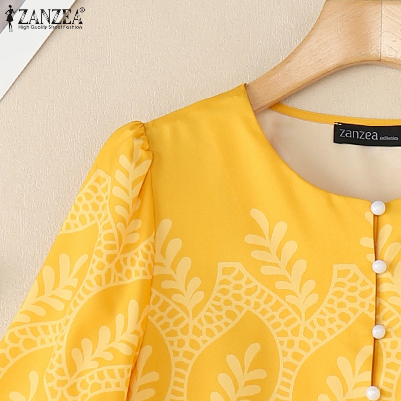 ZANZEA เสื้อเบลาส์ผู้หญิง คอกลม แขน 3/4 พิมพ์ลาย ใส่สบาย ใส่ได้ทุกโอกาส - รูปที่ 7