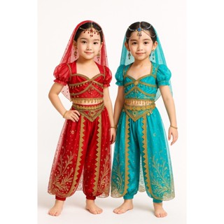 มี2สี สีแดง/สีฟ้า ชุดจินนี่เด็ก ชุดอินเดียเด็กสวยอลังการ ชุด…