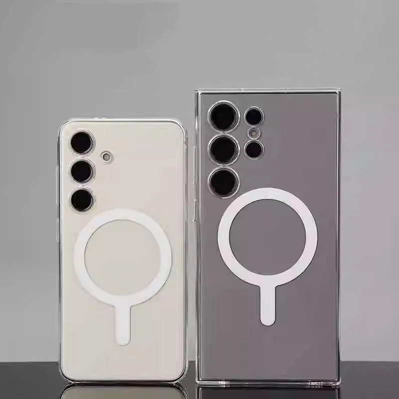 เหมาะสําหรับ Samsung Galaxy S25ultra เคสโทรศัพท์แม่เหล็กดูดโปร่งใส S24 สามแพ็ค Hard เคสป้องกัน