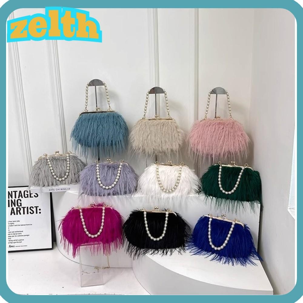 กระเป๋าสะพายข้างพู่ขนสังเคราะห์ ดีไซน์สายโซ่ไข่มุก สไตล์หรู มีความจุมาก เหมาะสำหรับงานยามค่ำคืนและใช้งานประจำวัน