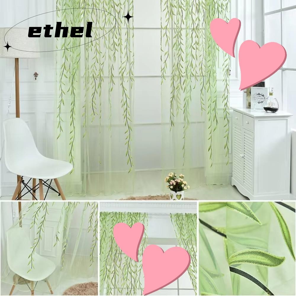 ผ้าม่าน ETHEL Willow Voile, ผ้าม่านผ้าโปร่งแสงสไตล์ Pastoral, ผ้าม่านหน้าต่างห้องนั่งเล่นตกแต่งหน้าต่าง Willow ตกแต่งหน้าต่างดอกไม้