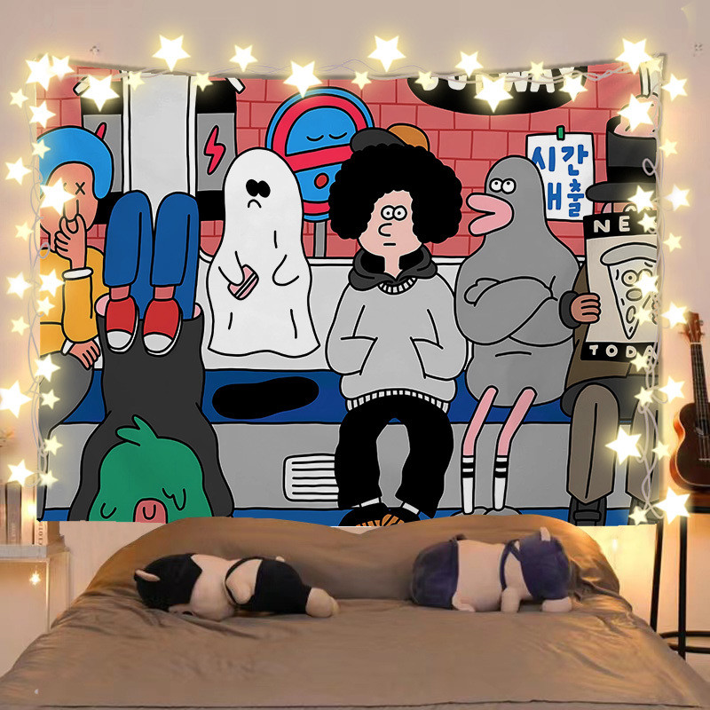 ศิลปะการ์ตูนภาพประกอบที่อบอุ่นรักษาตัวเองอินสไตล์พื้นหลังผ้าให้เช่าบ้านหอพักห้องนอนตกแต่งผนังผ้าพรม - รูปที่ 2
