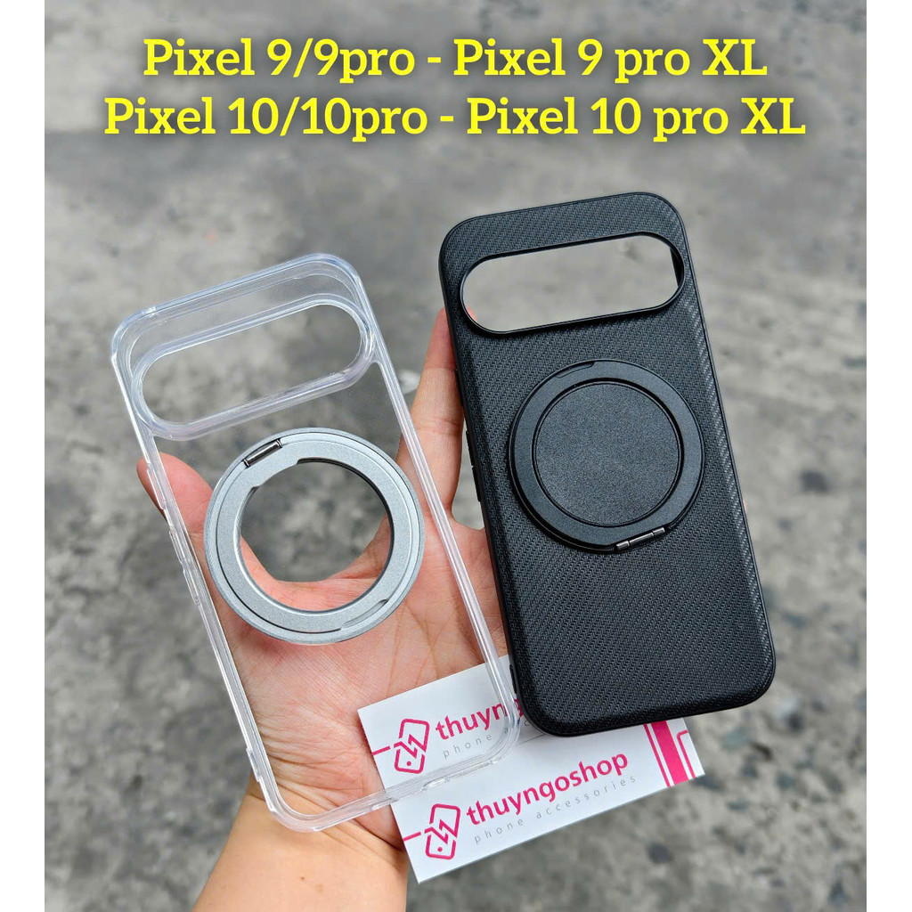 เคสใส/สีดําพร้อมขาตั้งหมุนได้ 360 องศาสําหรับ Google Pixel 10 Pro XL - Pixel 10 Pro - Pixel 10