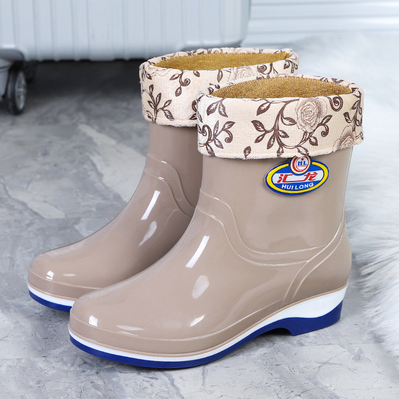 YUANXLIVE Huilong สุภาพสตรีรองเท้ากันฝนขนแกะห้องครัวอุ่นทนต่อการสึกหรอ Acid-Alkali-Resistant รองเท้า