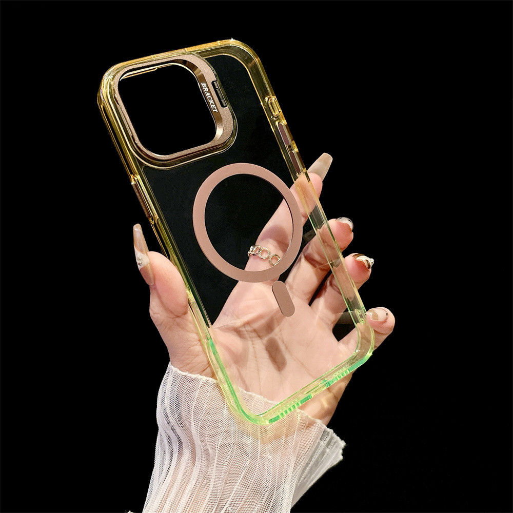 Gradient Colorul กันกระแทกแม่เหล็กเคสโทรศัพท์สําหรับiPhone 16 15 14 13 Pro Max Plus 16E Premiumพร้อมเลนส์ขาตั้งปุ่มโลหะปลอกSoft TPU Edge Hardปกหลัง