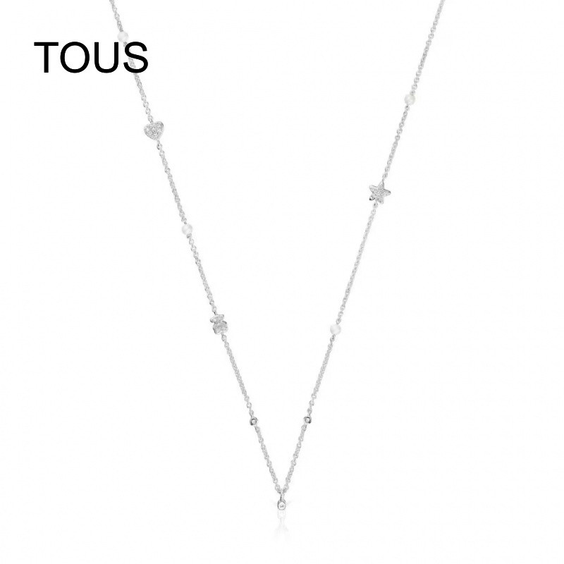 S9225 วัสดุ TOUS สร้อยคอสั้นทองคําขาวฝังเพชร ไข่มุกวัฒนธรรมและลวดลาย การออกแบบหมีหวานน่ารัก TOUS Gra