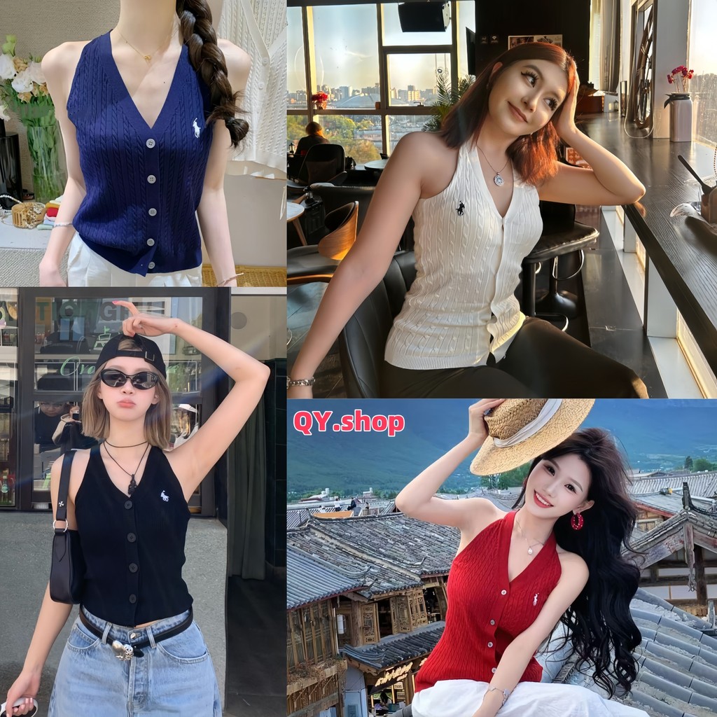 QY.Shop เสื้อแฟชั่น ผ้าใส่สบาย เสื้อกล้ามไหมพรม คาวาอี้ แขนกุดกระดุมด้านหน้า สีสดใส ยืดพอดี "Z-860"