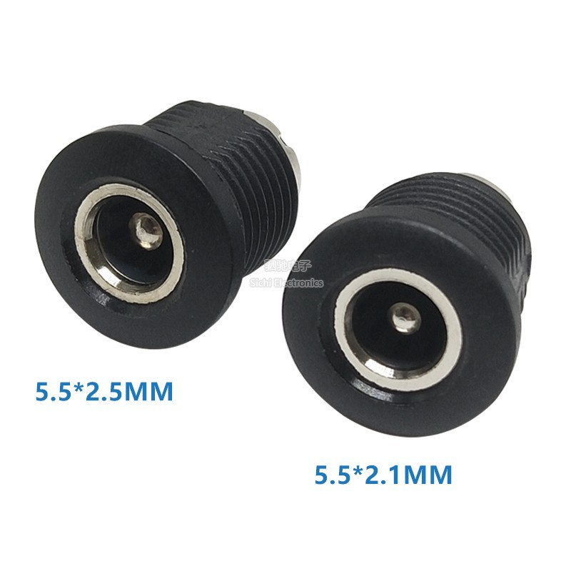 D DC022D 5.5 X2.1/2.5 มม.DC ปลั๊กไฟ DC ซ็อกเก็ตแท่นชาร์จรูกลมพร้อมน็อตเกลียว