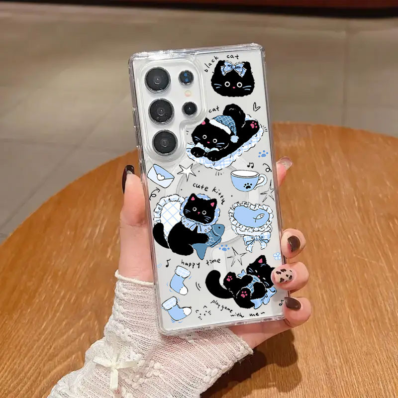 Lively Black Cat รูปแบบกันกระแทก S23Ultra เคสโทรศัพท์เทียบได้กับ Samsung s20fe S21 S21PLUS S22 S23 S24 Ultra ปลอกกันกระแทก S25 Plus S25ultra ฝาครอบ