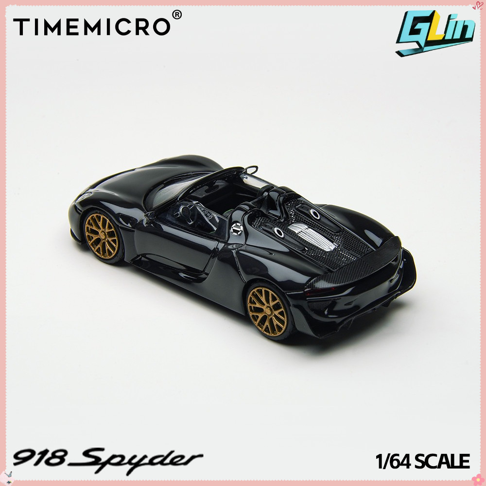 TimeMicro 1:64 918 Spyder สีดําและสีทองทาสีโมเดลรถโลหะผสมของเล่นคอลเลกชันของขวัญสําหรับเด็ก