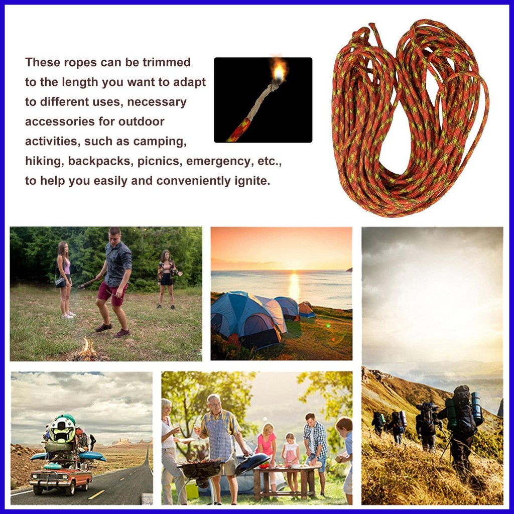 Fire Starter Survival เครื่องมือ Fire Tinder เชือก Tinder Wick เชือกทนต่อสภาพอากาศอุปกรณ์เดินป่าสําห