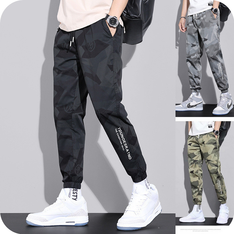 DEER กางเกงขายาวผู้ชาย กางเกงขายาวลำลองเอวยางยืด ผ้าร่ม ลายพราง รุ่น 727