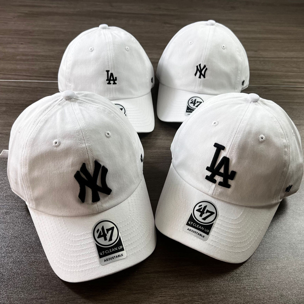 47brand帽子棒球帽白色洗水软顶鸭舌帽男女百搭大标NY刺绣LA情侣