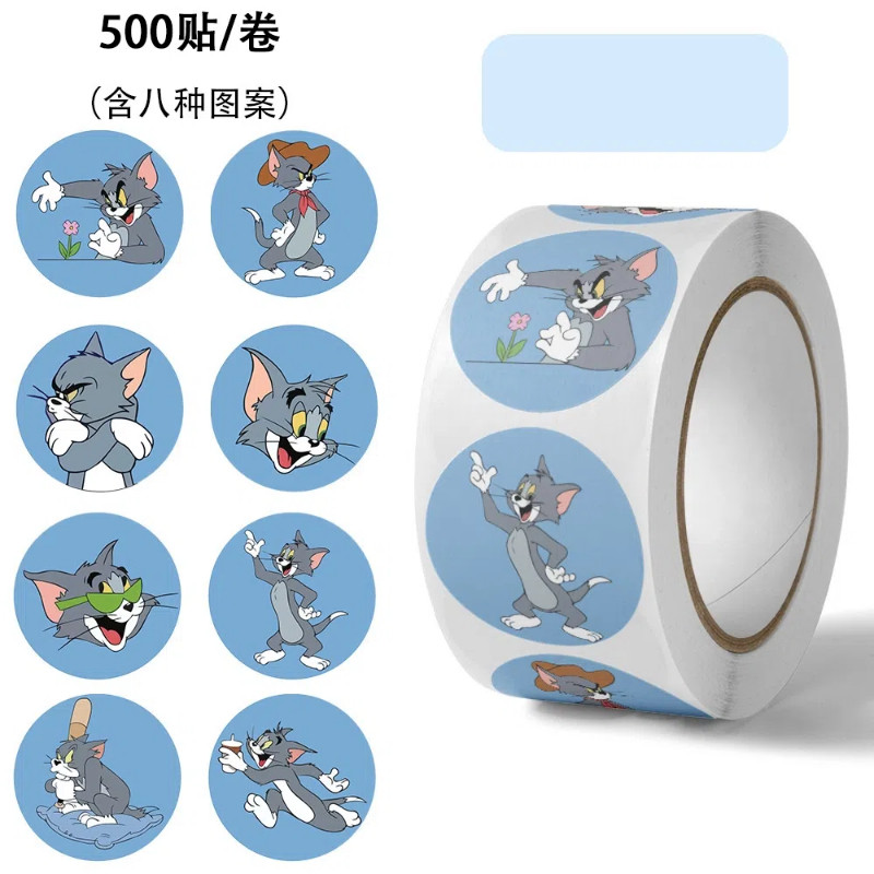 500สติ๊กเกอร์/ม้วนแมวและเมาส์ทอมม้วนสติ๊กเกอร์ตกแต่งมูลค่าสูงคู่มือปิดผนึกสติ๊กเกอร์