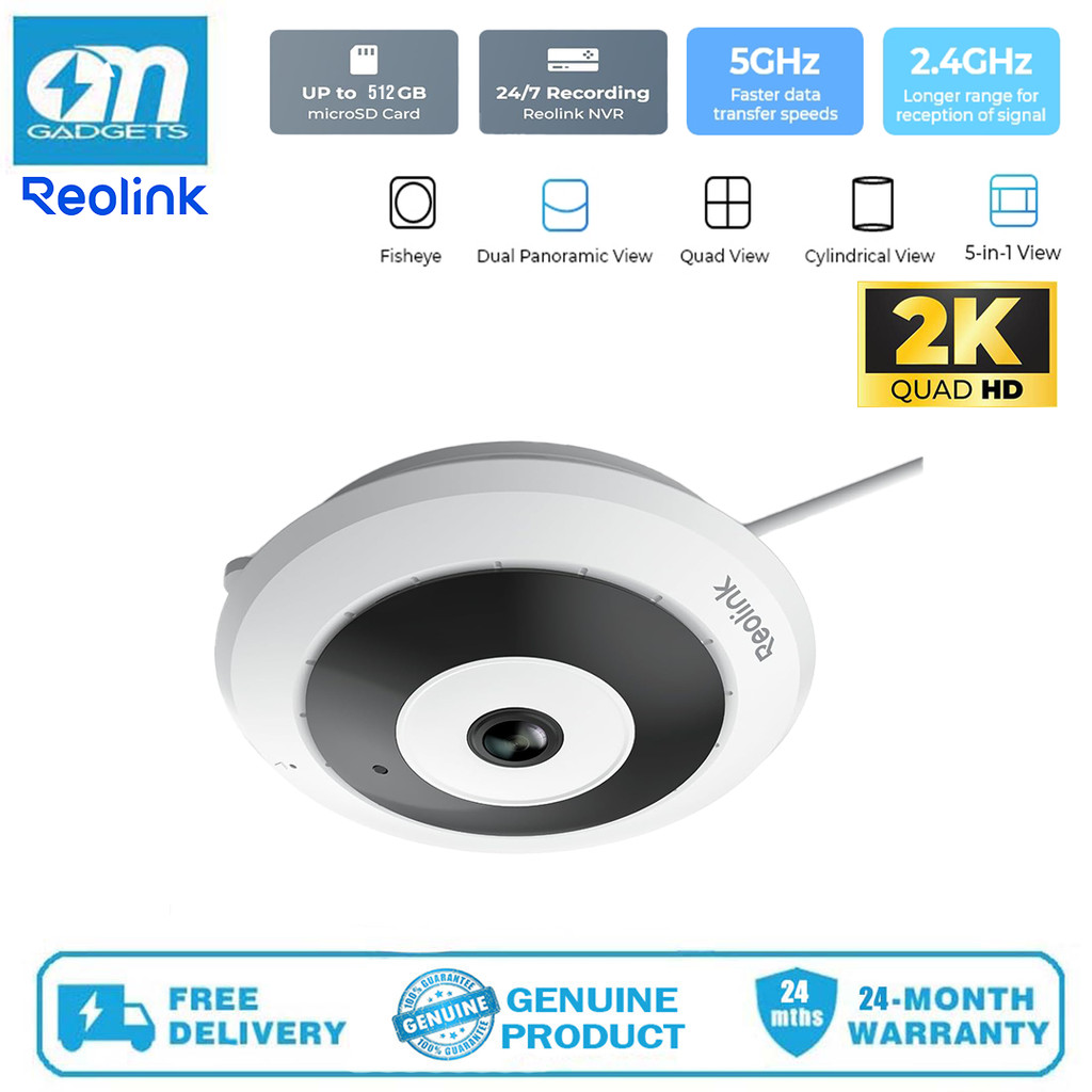 REOLINK FE-W WiFi Security กล้อง Fisheye, 2K+ 6MP 360 Panorama, 2.4/5GHz WiFi กล้องรักษาความปลอดภัยไ