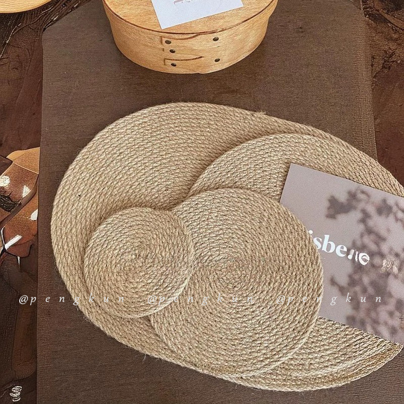 ผ้าลินินสไตล์ญี่ปุ่นทอ Placemat โต๊ะอาหาร Insulated Mat หม้อชาม Mat ฉนวนกันความร้อน Anti - ลวกขนาดใหญ่ผ้าลินินทอ